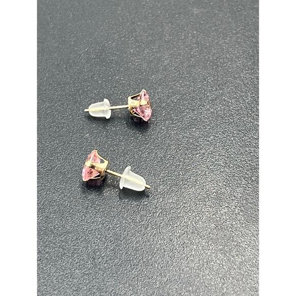 JCM 10k Yellow Gold Round Prong Pink cz October Birthstone Stud Pierced Earrings - Picture 4 of 8